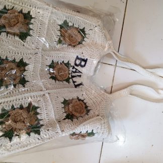 Crochet Granny Square Tote Bag — "Bali" Tan Rose