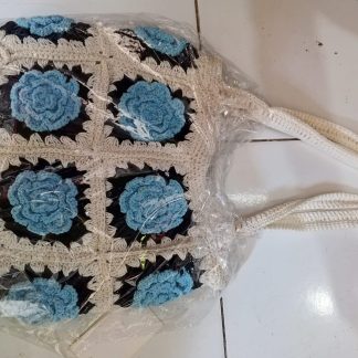 Crochet Granny Square Tote Bag — Black & Blue Rose
