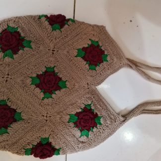 Crochet Granny Square Tote Bag — Burgundy Rose