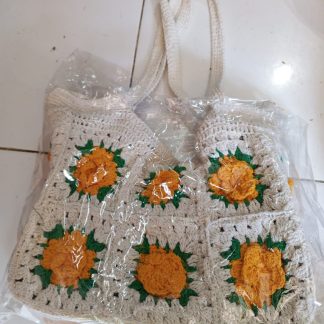 Crochet Granny Square Tote Bag — Orange Rose