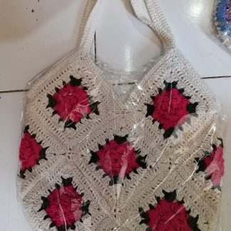Crochet Granny Square Tote Bag — Pink Rose
